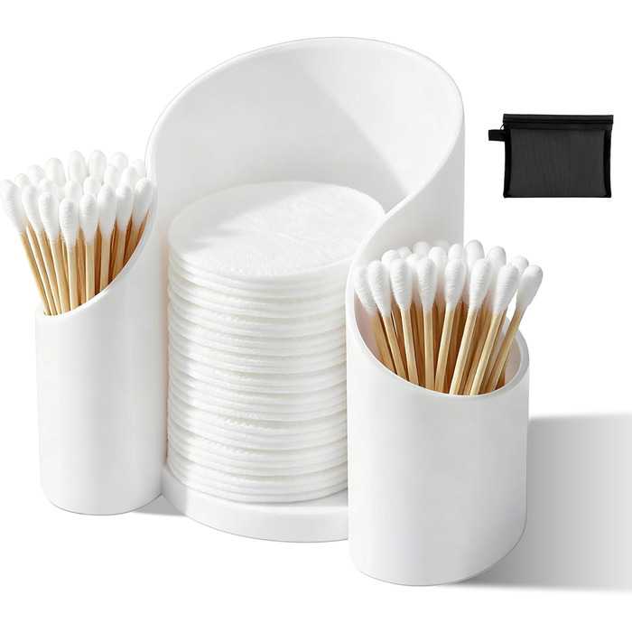 Контейнер для ватних паличок та дискочків, органайзер для спальні та туалетного столика, диспенсер для ватних паличок з сумкою для зберігання