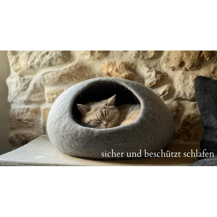 Cat Cave Cat Bed Cat House XL – also suitable for large cats – robust on the outside & cuddly soft on the inside – 5 colors – finest wool – Light Grey