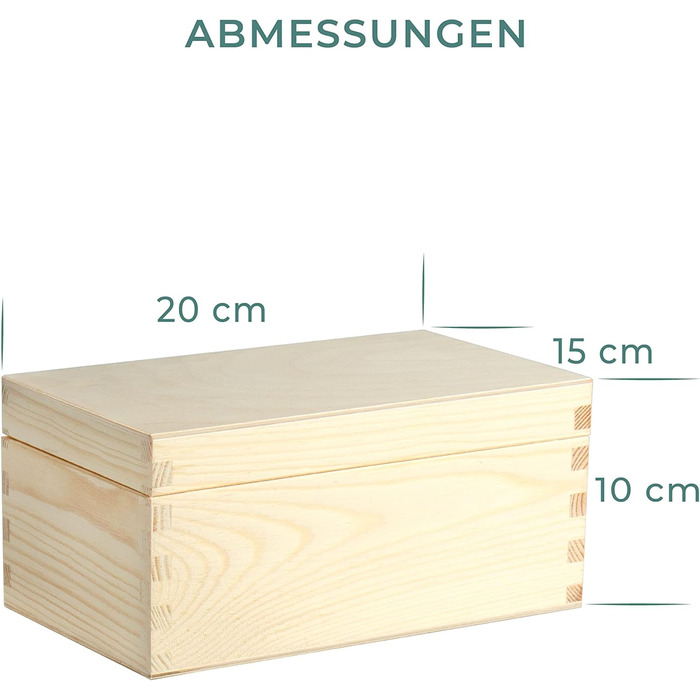 Wooden box with lid - 40x30x24cm, Natural, FSC® - All-purpose box without handles - Storage box | Memory box | Craft & Gift box (20 x 15 x 10 cm | S)