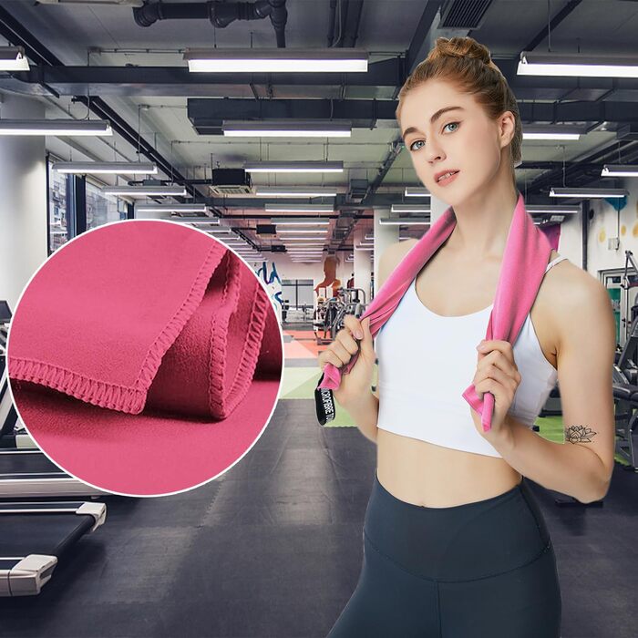 Мікрофібровий рушник для пляжу та спорту, комплект 2 шт (180x80cm + 80x40cm), рожевий