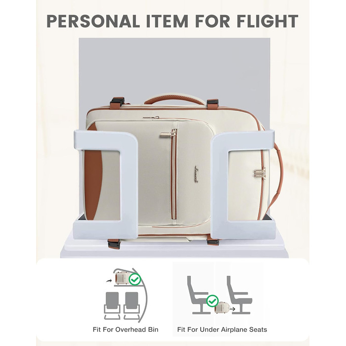 LOVEVOOK Рюкзак для ручної поклажі, 40L, для подорожей, ділових поїздок, валіза-рюкзак, водонепроникний, для ноутбука 17 дюймів, рюкзак для подорожей, кемпінгу, вихідних Beige+braun-30l