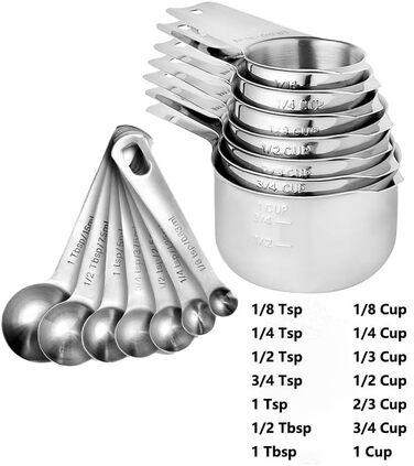 Measuring Cup and Spoon Set, 304 Premium Stainless Steel Cups and Spoons, Kitchen Gadgets for Cooking, Baking (Set-01)