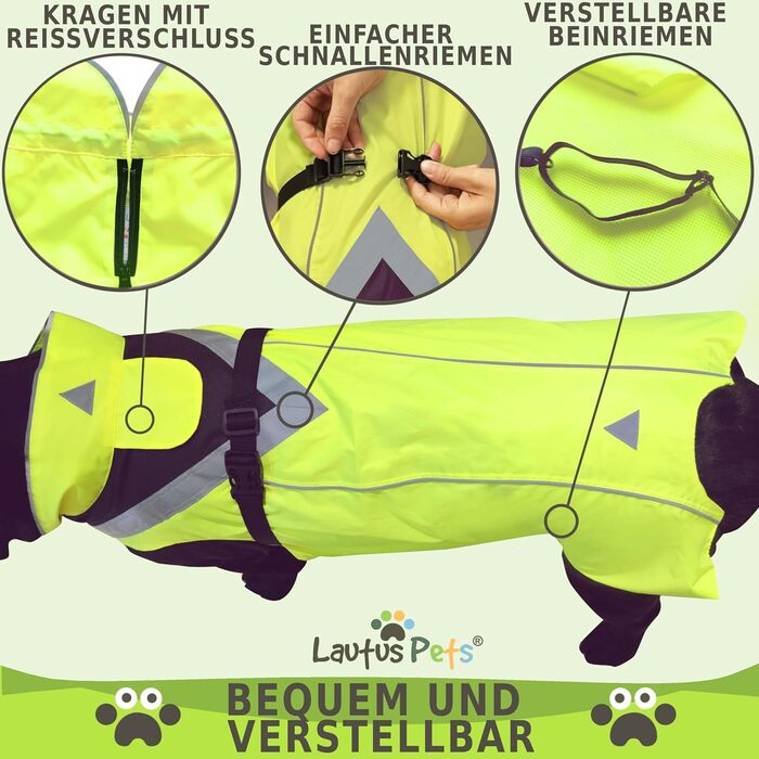 Lautus Pets Dog Raincoat, Waterproof, Reflective, Light Yellow with Collar Hole (XL, Yellow)