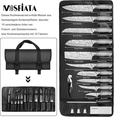 MOSFiATA 17-Piece Professional Knife Set with Titanium Coating - Stainless Steel Kitchen Knives, Chef's Knife Set with Finger Guards & Gift Box (Outdoor)