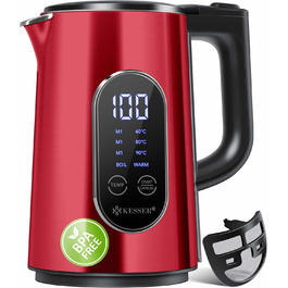 KESSER® Stainless Steel Kettle 1.7 Liter | LED Display | 4-Mode Temperature Setting 40°C-100°C | 30-Minute Keep Warm | Electric Tea Kettle 2200W BPA-Free | Scale Filter & Easy-Open Lid, (Burgundy)