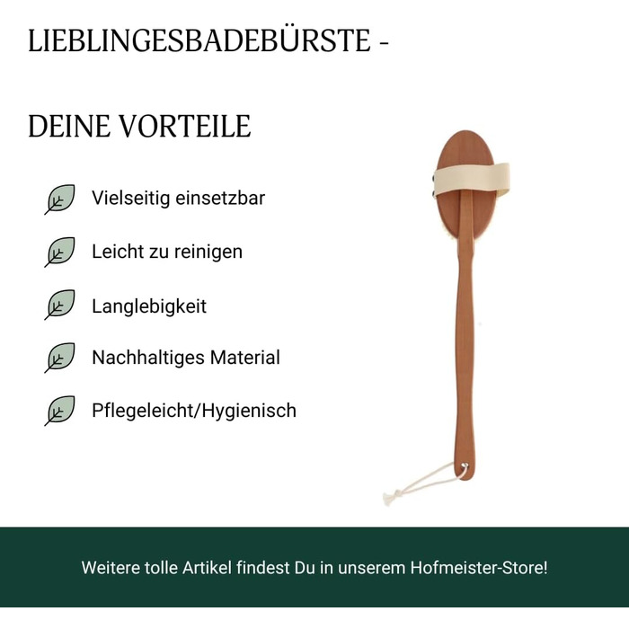 HOFMEISTER® Bath Brush with soft natural bristles, made of pear wood, 44 cm length, Made in Germany
