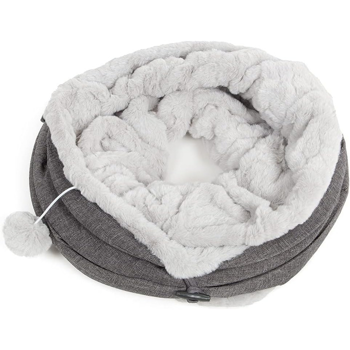 CanadianCat Company | XXL Cat Tunnel with Plush Fabric | gray | approx. 35 x 150 cm - Variable Shape, integrated cat toy