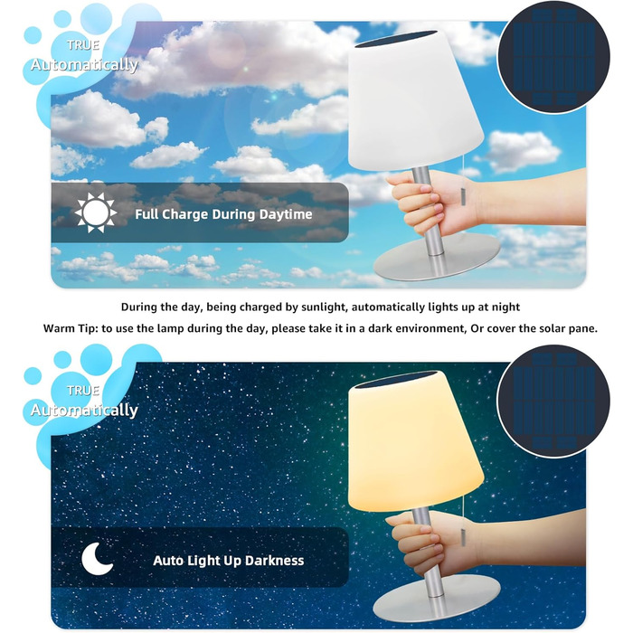 Світлодіодний солярний світильник для столу, вуличний, 2-в-1, бездротовий, 8 кольорів, для саду, кемпінгу (Срібний)