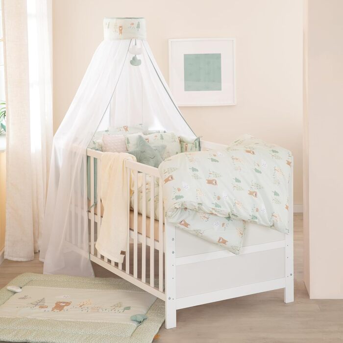 Комплект постільної білизни Roba 100 x 135 см - для дівчаток та хлопчиків - ковдра та наволочка з бавовни для малюків та дітей - зірковий принт - білий (Woodland Buddies, односпальний)