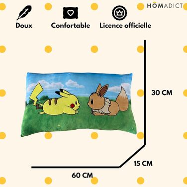 Подушка Pokémon Еволі та Пікачу, офіційна ліцензія, 60x30 см, м'яка декоративна, HÔMADICT
