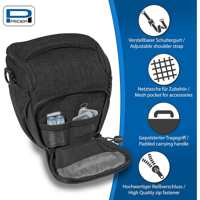 Сумка для камери Pedea: стильна модель для DSLR/SLR/System камер з дощем. Розмір M (Чорний)