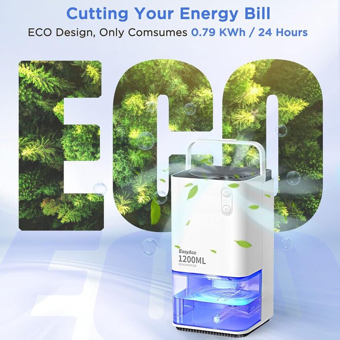 Електричний осушувач повітря EasyAcc 1200 мл, тихий, портативний, з нічним світлом, для офісу/спальні/ванної кімнати