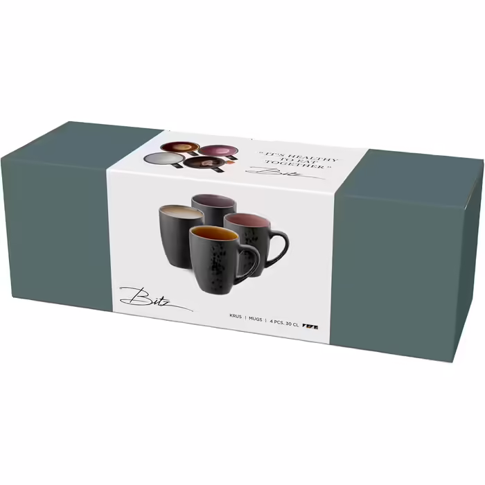 BITZ Coffee Cups, Stoneware Mugs, Coffee Cups with Handles, Set of (4), Two-Tone, 30 cl