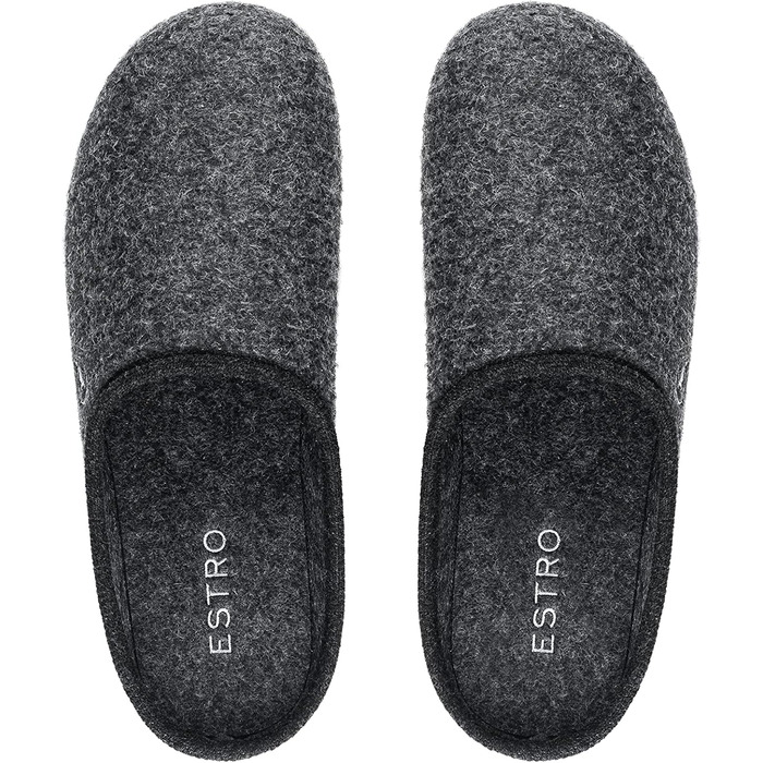 Чоловічі фетрові тапочки ESTRO з фетровою підошвою - теплі зимові домашні тапочки для чоловіків (46 EU, широкі, графіт)