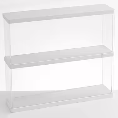 Joody Vitrine made of acrylic, Plexiglas boxes with 2 tiers, display case with door for Pop figures, minifigures, collectible toys, display storage organizer, dustproof with 2 shelves (Extended) – Original wood color (Two-layer, White)