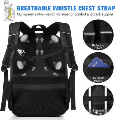 Чорний рюкзак YAMTION для чоловіків та жінок, унісекс, підійде для підлітків, хлопчиків та дівчаток. Вміщує ноутбук 17.3 дюйми. Ідеальний для університету, школи, роботи, офісу. З USB-портом.