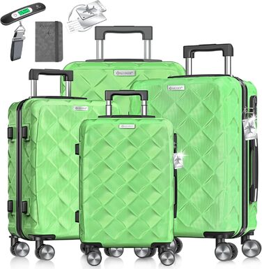 Набір валіз KESSER® 4 шт. | ABS валізи з кодовим замком, ваговою системою та органайзером для подорожей | Ручна та велика поїздка, бізнес та валіза-тележка (яблучно-зелений)