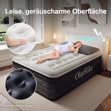 Надувний матрац OlarHike для кемпінгу та дому - 200x90x46 см, самонадувний, з помпою