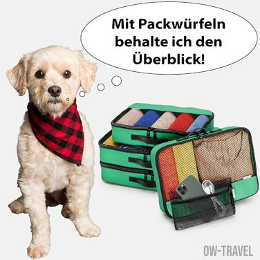 Органайзери для валізи OW-Travel: набір для пакування (5 шт.) - зелені. Органайзери для одягу, пакувальні кубики, середній/великий розмір