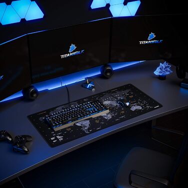 Килимок для миші TITANWOLF XXL Gaming з картою світу, 900x400x3 мм, чорний