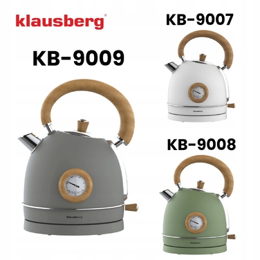 Електричний чайник Klausberg KB-9009 RETRO, 1.8 л, сталь 304, сірий з дерев'яними елементами