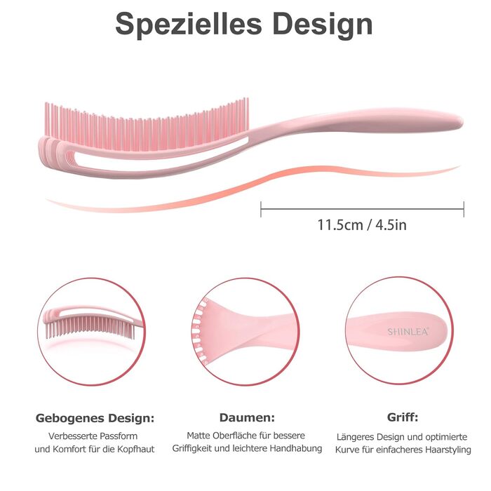 Щітка для кучерявого волосся: розплутування, розгладження, для мокрого та сухого волосся, зменшення пошкоджень, для жінок, чоловіків, дітей (Рожевий/Блакитний)