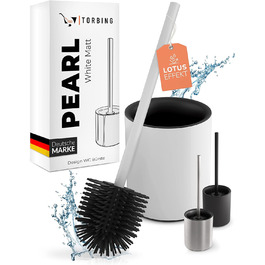 Торбінг - щітка для унітазу з нержавіючої сталі та силікону, елегантний дизайн, щітка для туалету з ефектом лотоса (Pearl White Matt)