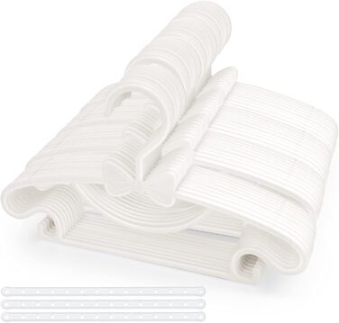 Набір вішалок для дитячого одягу, 40 шт, пластик, неслизькі, ультратонкі, білі - з 3 гумками для дитячої кімнати, одягу для немовлят та малюків, білі