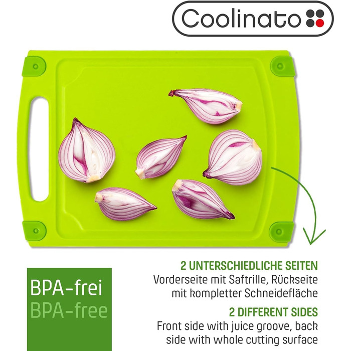 Набір кухонних дощок Coolinato з пластику сірого кольору (S/M/L) – 3 шт. з антибактеріальним покриттям, канавкою для соку, неслизькими кутиками та ручкою. Ідеально для гігієнічного розділення продуктів. Можна мити в посудомийній машині.