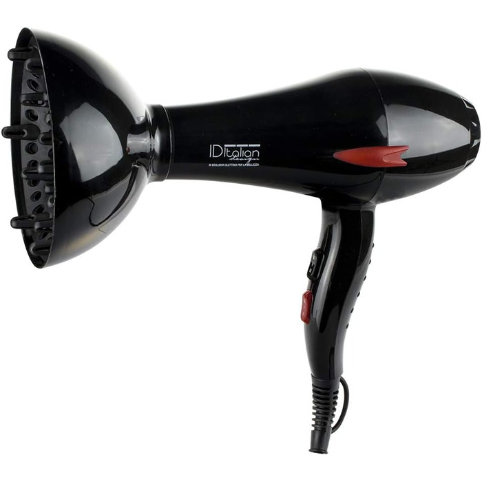 Професійний фен для волосся ID Italian Design з насадкою для укладки, 3 температурні та 2 режими швидкості, 2200W (темно-сірий)