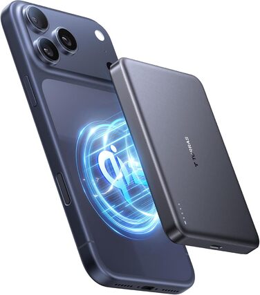 Портативний зарядний пристрій TORRAS MiniMag Qi2 з MagSafe, 10000mAh, сертифікований Qi2, магнітний, з кабелем USB-C 30W, бездротовий зарядний пристрій 15W для iPhone 17 Pro Max/Air/12-16, AirPods, сірий, титан