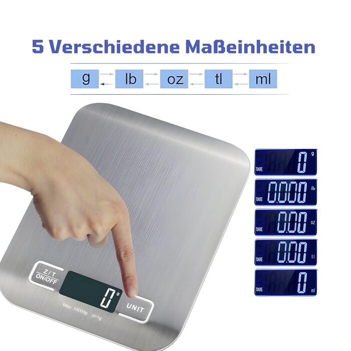 Кухонні ваги DIVID® - професійні цифрове ваги, 0,001 кг - 10 кг, LCD дисплей, функція тарування, ваги для рідини, велика поверхня з нержавіючої сталі