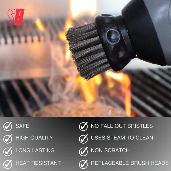 Sizzle Buddy Grill Brush with Scraper – Stainless Steel Grill Cleaning Brush – Safe, Durable, Heat-Resistant Bristles – Easily Removes Grease and Food – No Scratch Cleaning