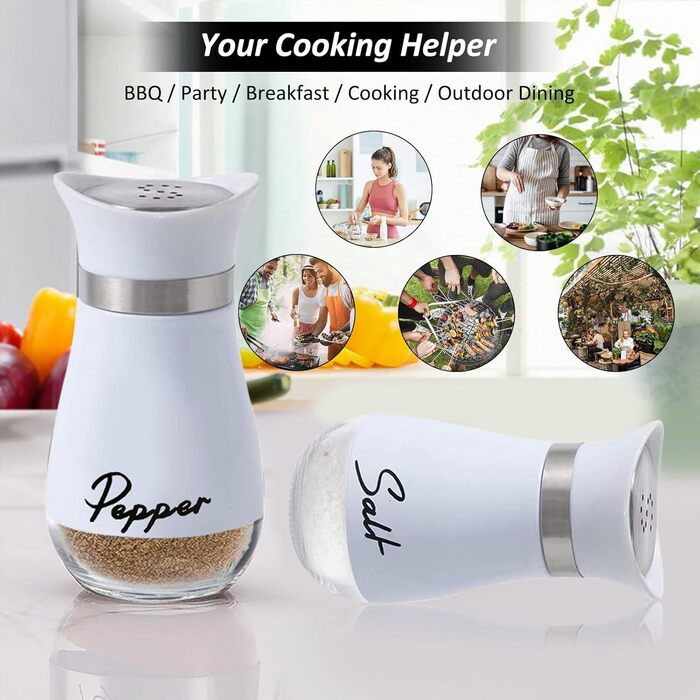 Набір для солі та перцю: солінку та перцінку з нержавіючої сталі та скла, куховий аксесуар, контейнери для спецій чорного та білого кольорів, для кухні, в дорогу, кемпінг, барбекю, багаторазове наповнення