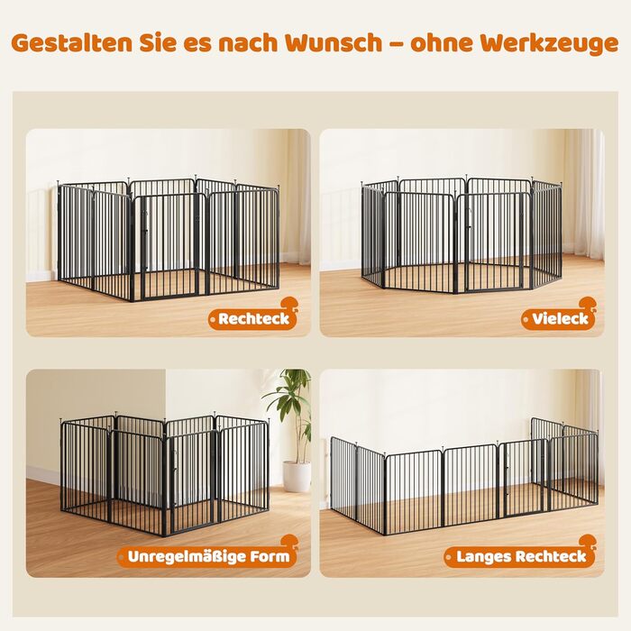 Вольєр для цуценят Yaheetech 16-секційний з замком, захистом для підлоги та металевим дротом 8 мм, 80 см, для квартири та саду