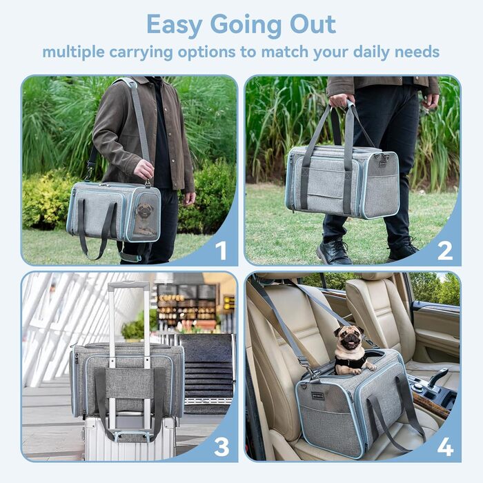 Транспортний бокс для кота/собаки Petsfit - складаний, сірий, M, з м'яким килимком