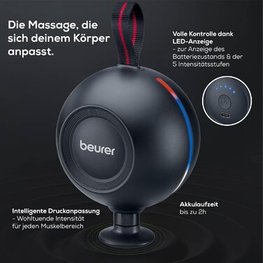Beurer MG 99 Massage Gun - Cordless Muscle Massager with 4 Attachments & 5 Intensity Levels | Percussion Therapy for Trigger Points & Muscle Relaxation