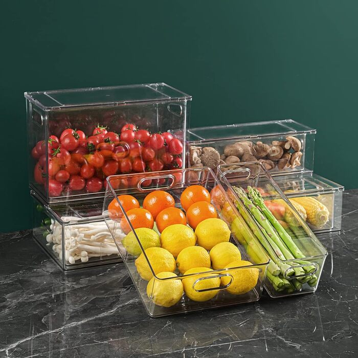 Refrigerator Organizer Drawer Set with Handle, 3-Piece Stackable Kitchen Storage Boxes with Pull-Out Drawer & Lid for Vegetables, Berries, Meat | PET Plastic Food Storage Containers (1 pack-9L)