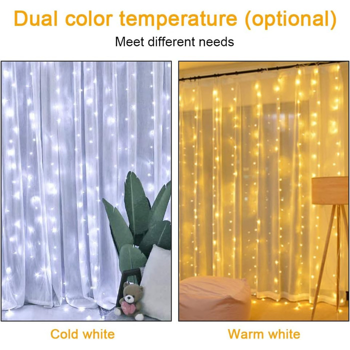 Ланцюжок прикрас LED, 10м, 100 світлодіодів, з пультом та таймером, 8 режимів, вологостійкий IP65, тепле біле світло, для дому та вулиці, для святкування, 1 шт. (2 в 1 USB & батарейка)