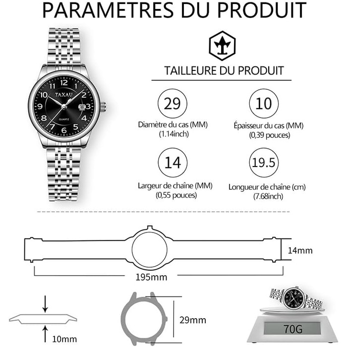 Жіночий годинник з арабськими цифрами, маленьке циферблат, Easy Read, з датою, з нержавіючої сталі, водонепроникний, сріблястий браслет, чорний циферблат (L8863G)