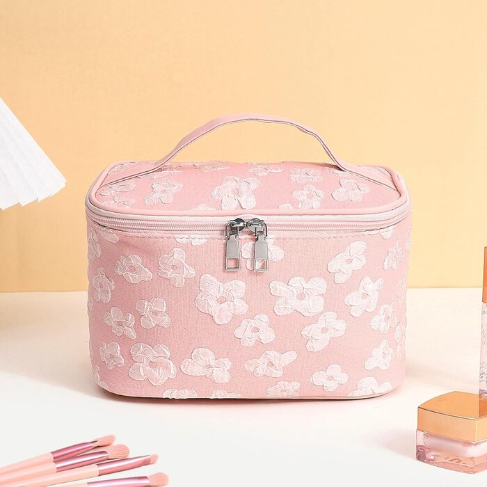 Косметичка для дівчаток, органайзер для макіяжу, сумочка для косметики з відділенням для пензликів, подарунок для жінок та дівчат (рожева)