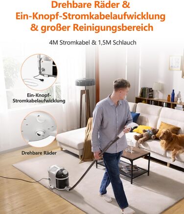 UWANT Теперішній пилосос для килимів, для диванів, килимів, м'яких меблів, мокрий/сухий пилосос з сильною потужністю всмоктування 12000Pa, 70dB (B200-білий-з щіткою для прасування)