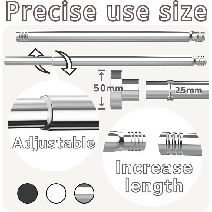 Штанга для душу без свердління, нержавіюча сталь, регульована, 85-160 см, діаметр 25 мм, срібляста