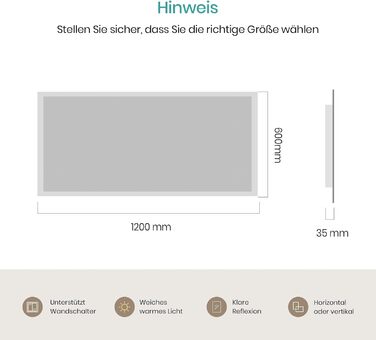 Дзеркало для ванної кімнати EMKE® з підсвічуванням 80x60 см, тепле біле світло 3000K, вимикач, вертикальна/горизонтальна установка, IP44, енергозберігаюче