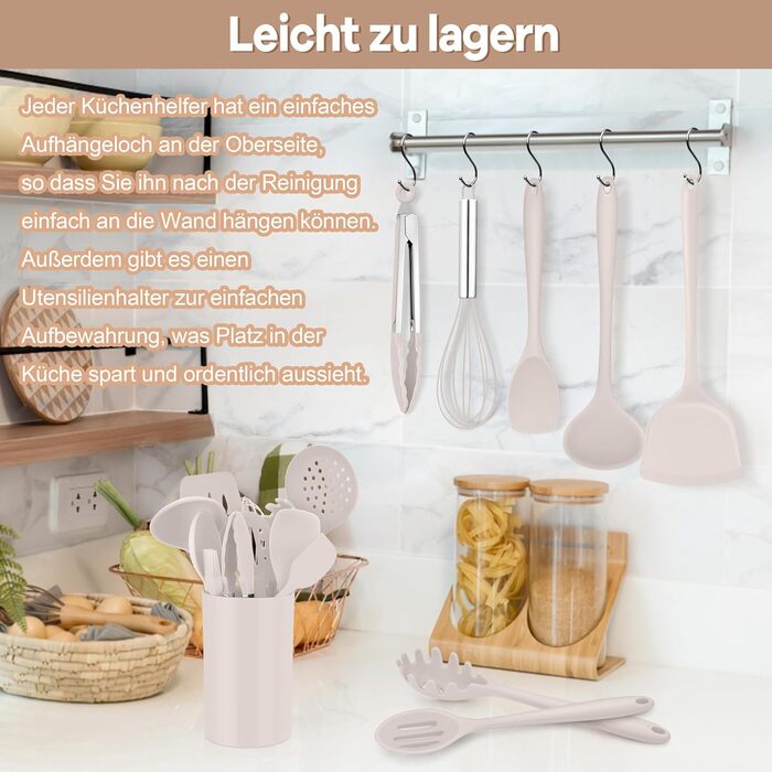 Набір кухонних аксесуарів Homikit, 16 предметів, хакі. Кухонні інструменти з підставкою, стійкі до високих температур, комплект кухонного посуду, придатні для миття в посудомийній машині