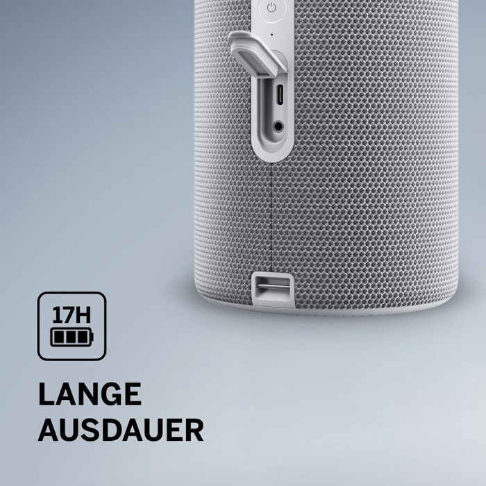 Loewe We. HEAR 2 Cool Grey – Портативна Bluetooth колонка 60W, водостійка, до 17 годин роботи, для дому та вулиці