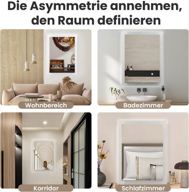 Дзеркало для ванної кімнати з підсвічуванням 70x50 см | LED дзеркало | IP54 вологостійке | Сенсорне управління | Настінне дзеркало | Горизонтальна/Вертикальна установка 6500K холодне біле світло