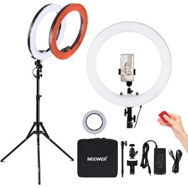 NEEWER Кольцеве світло 50 см (20 дюймів) LED з триподом та тримачем для телефону, 44 Вт, 3200K-5600K, з акумулятором, USB, для макіяжу, тату, вій, YouTube, TikTok, відеозйомки (RL-18)