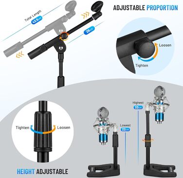 Настільний мікрофонний тримач CAHAYA 3 в 1: Регульований тримач з поворотним кріпленням 180° та кліпсою для мікрофона, підходить для конференцій, ігор та стрімінгу, CY0360 (A-подібна основа)