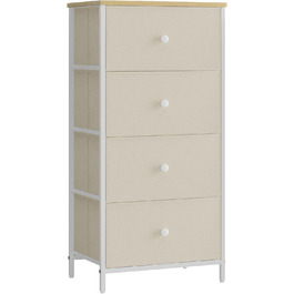 SONGMICS Chest of Drawers, Storage Cabinet with 4 Fabric Drawers, Metal Frame, Tall and Narrow, White-Oak Finish LTS314W57 (Camel Yellow + Cream White, 30W x 45D x 91.7H cm (4 Drawers))